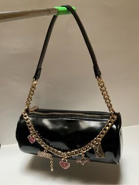 Juicy Couture Love Comes Softly Black Barrel Shoulder Bag Gold Chain Charms